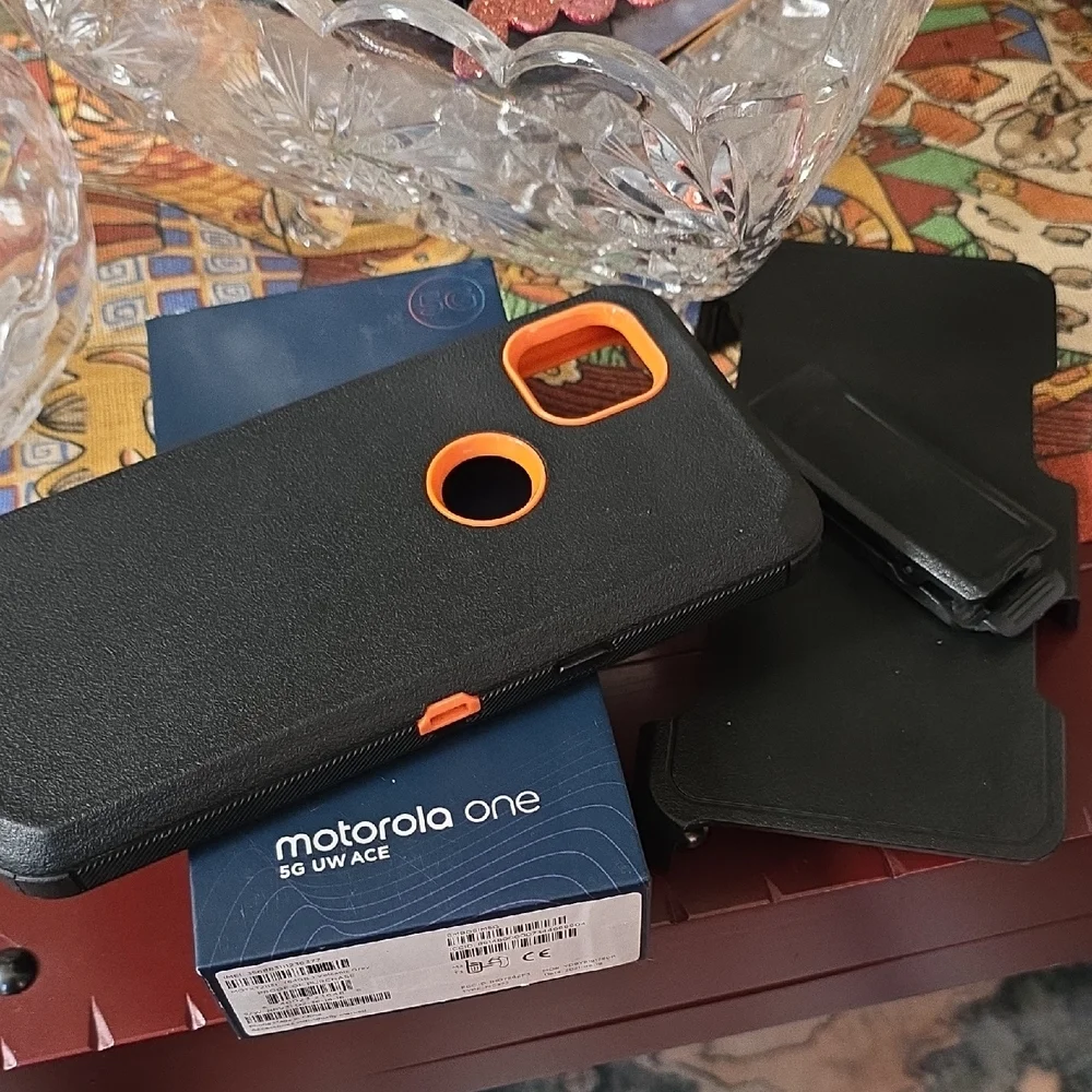 Motorola One 5G UW Ace with Orange and Black Case